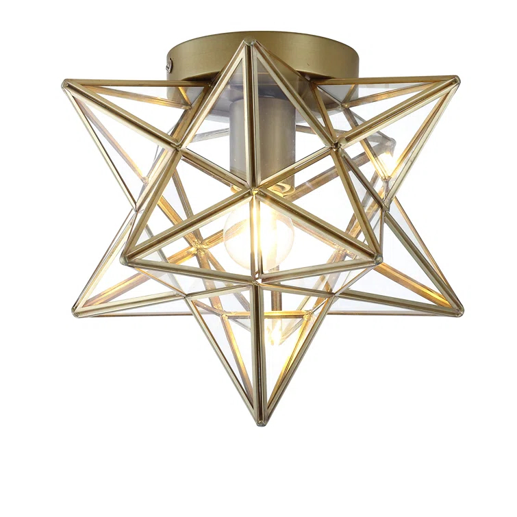 Everly Quinn 12" Moravian Star Metal/Clear Glass LED Flush Mount, Gold/Clear