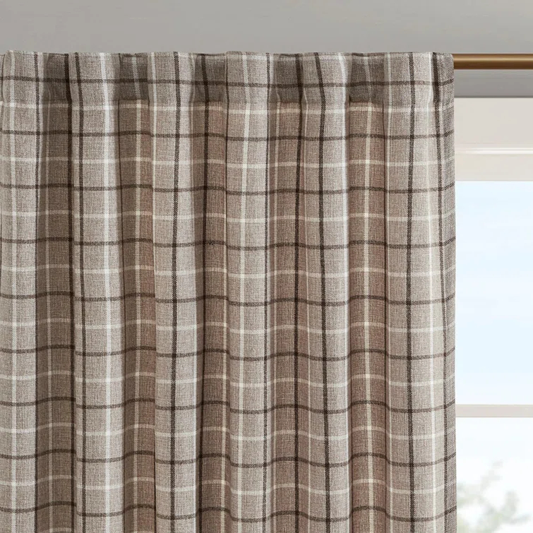 Anaheim Woven Plaid Room Darkening Thermal Fleece Lined Single Curtain Panel