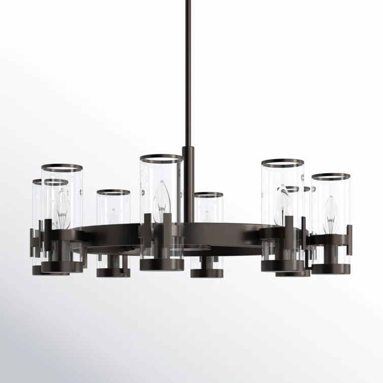 Reeve 8-Light Wagon Wheel Chandelier with Glass Shades