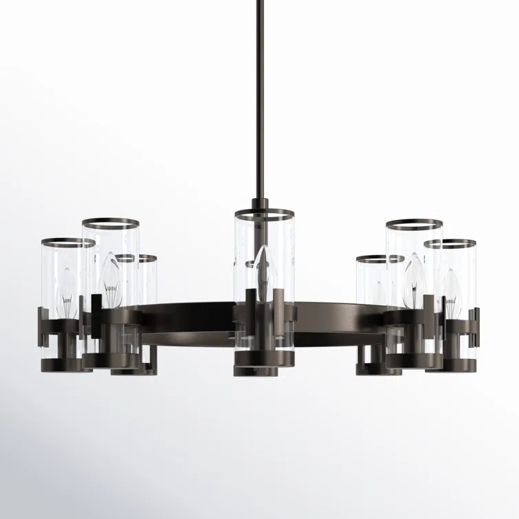 Reeve 8-Light Wagon Wheel Chandelier with Glass Shades