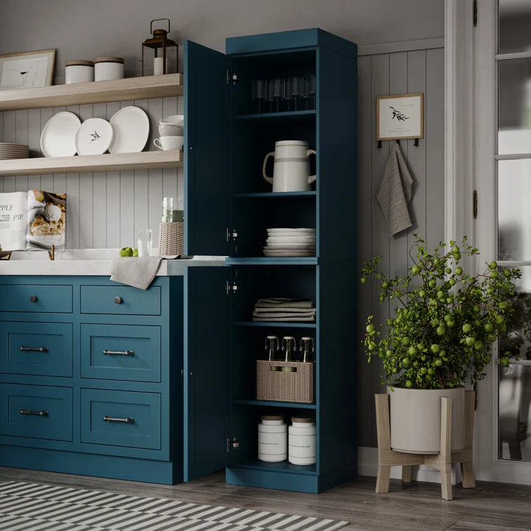 Latitude Run® Jaylena 100% Solid Wood 16.5" Pantry Cabinet with Solid Doors and Adjustable Shelves
