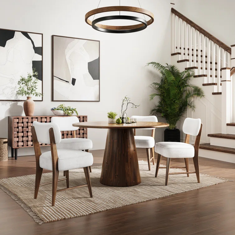 Traiden Mid-century Modern Pedestal 5 Piece Dining Set - Black