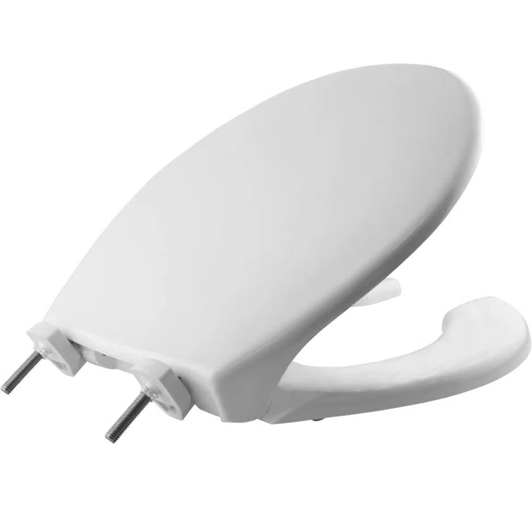 7750TDG Commercial Heavy Duty Open Front Toilet Seat, Never Loosens, ROUND, Plastic, White