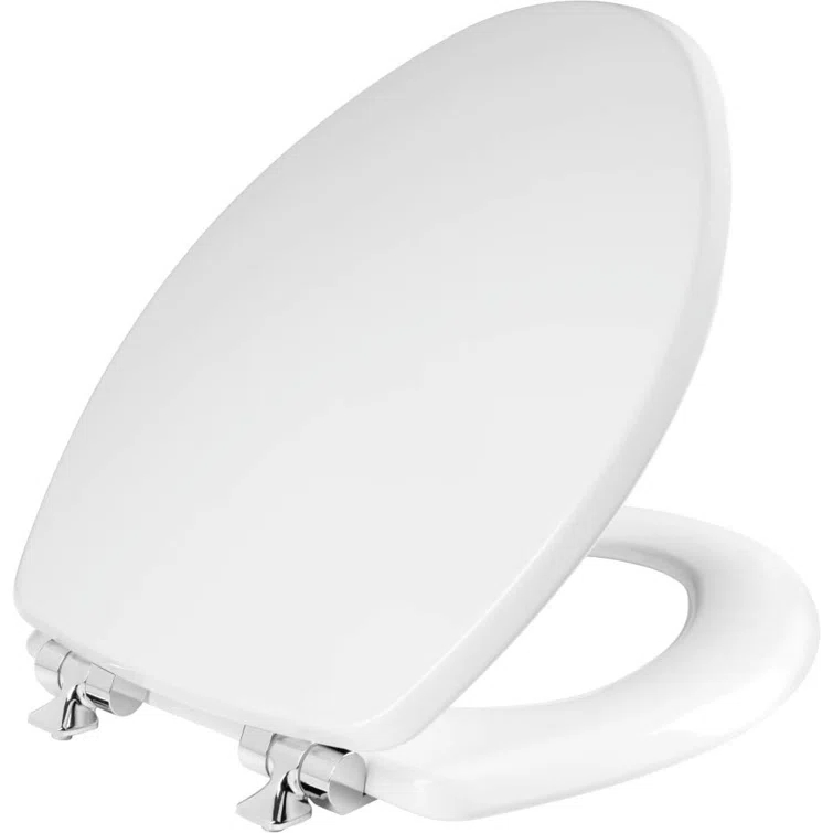 Bennett Toilet Seat with Metal Hinges, Slow Close Wood Seat, Easy Install, Elongated, White