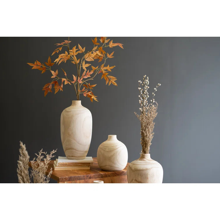 Gerson SET OF FIVE CARVED WOODEN BULB VASES - ONE EACH DESIGN