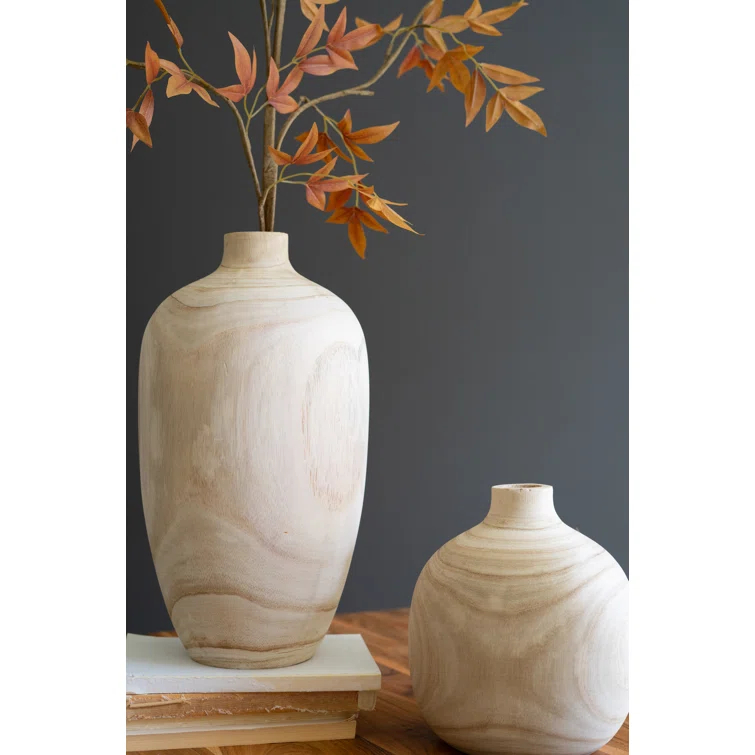 Gerson SET OF FIVE CARVED WOODEN BULB VASES - ONE EACH DESIGN