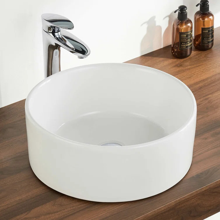 DeerValley Symmetry 16" Circular/Round White Vitreous Vessel Bathroom Sink