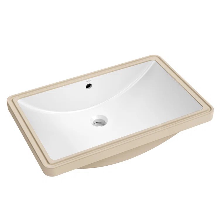 KRAUS Elavo. Rectangular Porcelain Ceramic Undermount Bathroom Sink In White With Overflow Drain, KCU-243