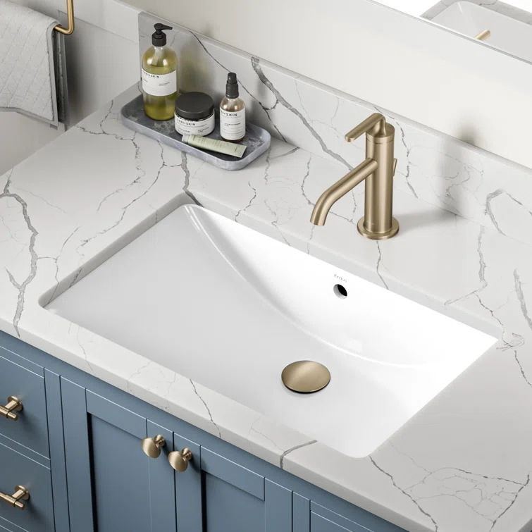 KRAUS Elavo. Rectangular Porcelain Ceramic Undermount Bathroom Sink In White With Overflow Drain, KCU-243