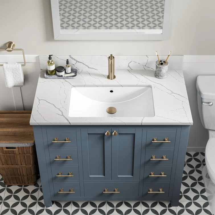 KRAUS Elavo. Rectangular Porcelain Ceramic Undermount Bathroom Sink In White With Overflow Drain, KCU-243