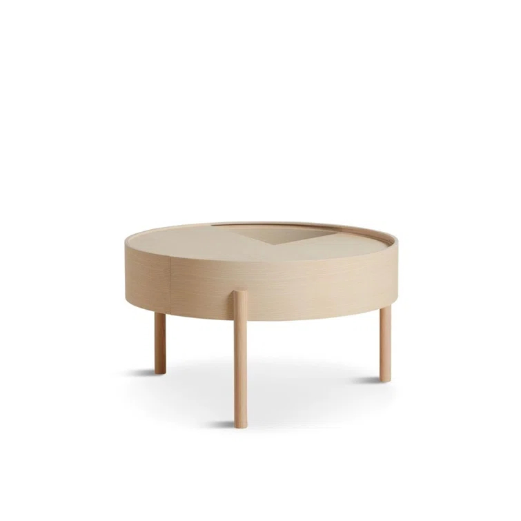 White Pigmented Ash Round Coffee Table with Hidden Storage