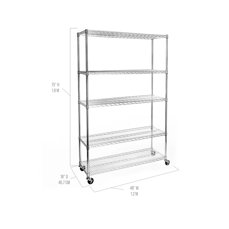 UltraDurable 48'' W x 18" D 5-Tier NSF-Certified Steel Shelving with Wheels