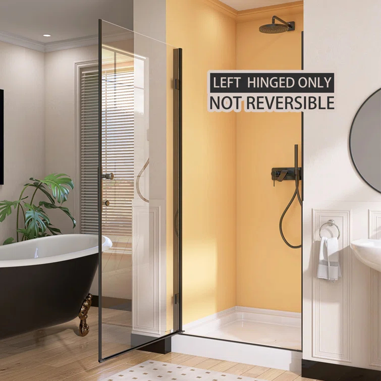 Pivot Shower Doors 36'' - 37.25'' W x 72'' H Door Frameless Pivot Shower Door with Tempered Glass