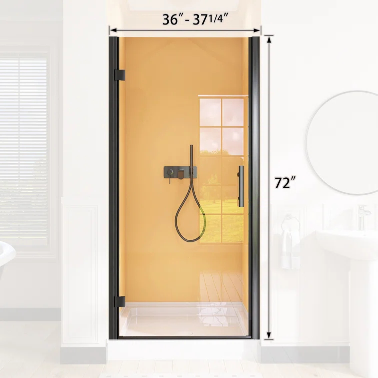 Pivot Shower Doors 36'' - 37.25'' W x 72'' H Door Frameless Pivot Shower Door with Tempered Glass