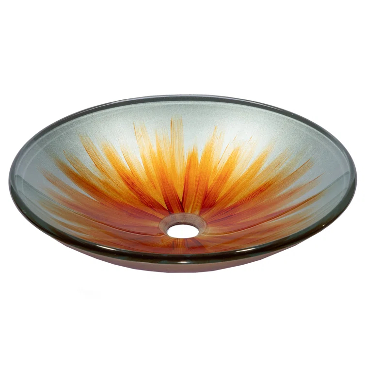 Eden Bath 18'' Orange Tempered Glass Circular Bathroom Sink