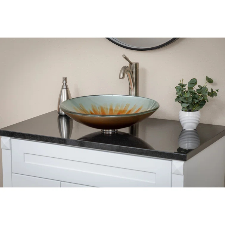 Eden Bath 18'' Orange Tempered Glass Circular Bathroom Sink