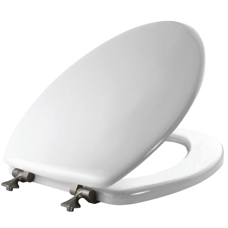 Edgewater Wood Toilet Seat with Hinges, Never Comes Loose, ELONGATED, White