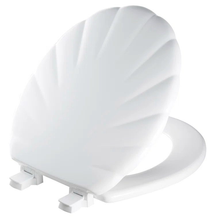 Shell Sculptured Wood Toilet Seat, Easily Removes for Cleaning, Hinges Never Loosen, Round