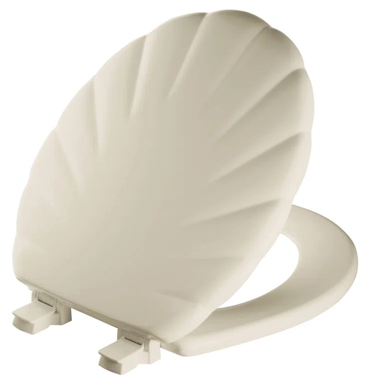 Shell Sculptured Wood Toilet Seat, Easily Removes for Cleaning, Hinges Never Loosen, Round