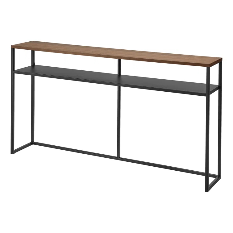 Yamazaki Home Yamazaki Home Tower Long Console Table For Entryway Or Hallways, Narrow Behind Sofa Table With Wooden Top And Metal Shelf - Shelf, 26" - Steel