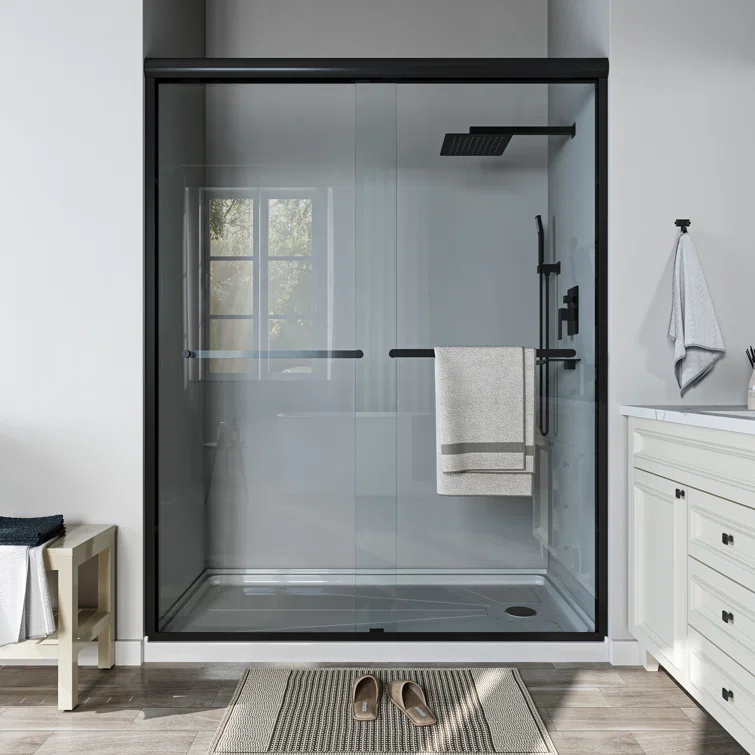 60'' - W x 72'' H Door Semi-Frameless Shower Door with Two Handles
