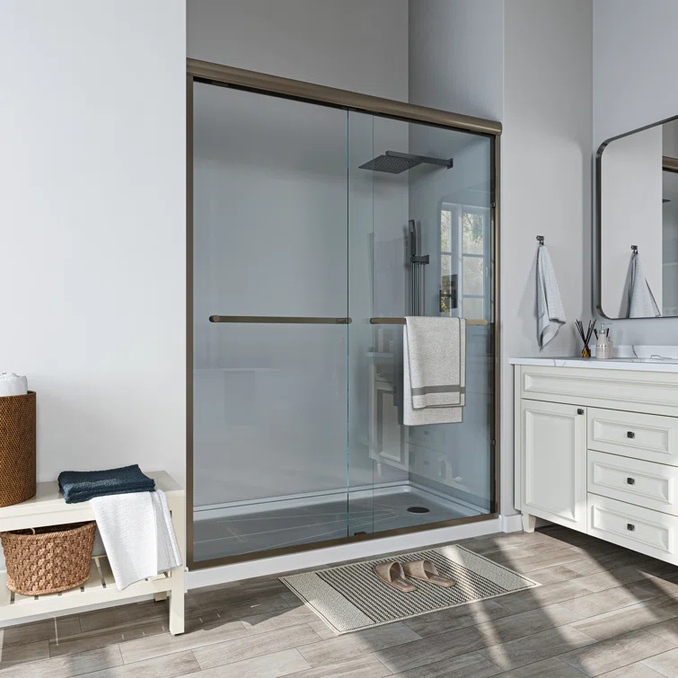 Waterpar WP1186072ORB 56''-60'' W x 72'' H Door Semi-Frameless Shower Door with Two Handles and Clear Glass
