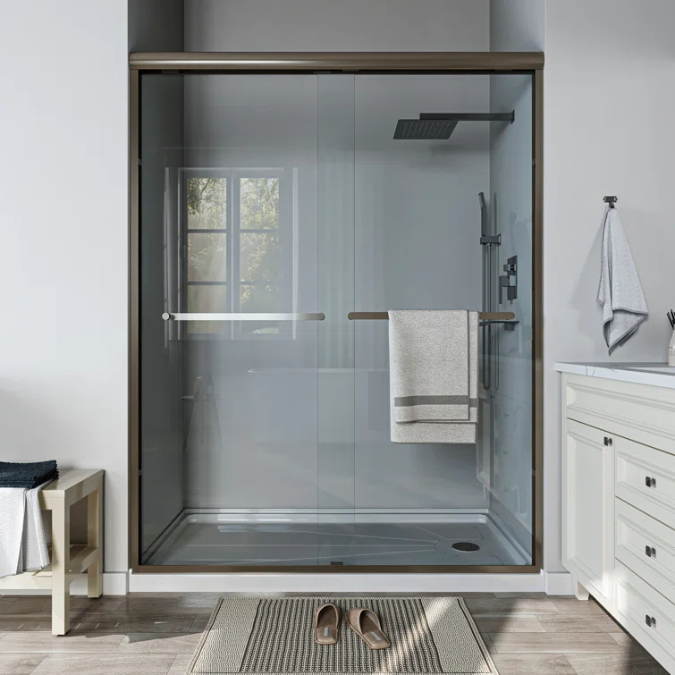 Waterpar WP1186072ORB 56''-60'' W x 72'' H Door Semi-Frameless Shower Door with Two Handles and Clear Glass