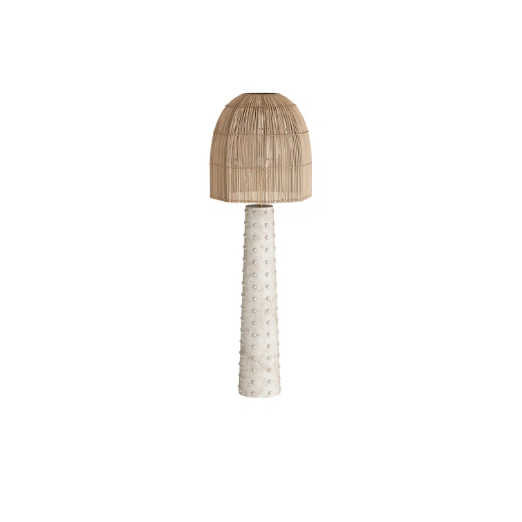 Natural Rattan Shade Floor Lamp with Mactan Stone Base
