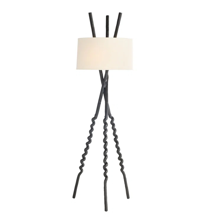 Bronze Tripod Floor Lamp with Off-White Cotton Shade