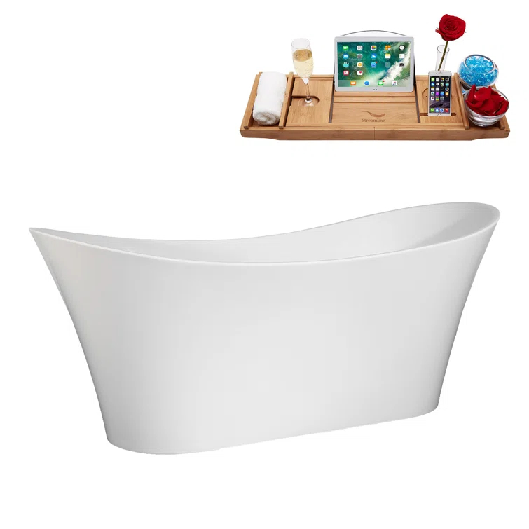 67" Streamline Soaking Freestanding Tub and Tray With Internal Drain