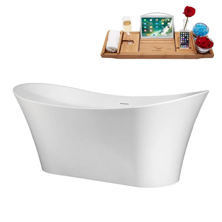 67" Streamline Soaking Freestanding Tub and Tray With Internal Drain