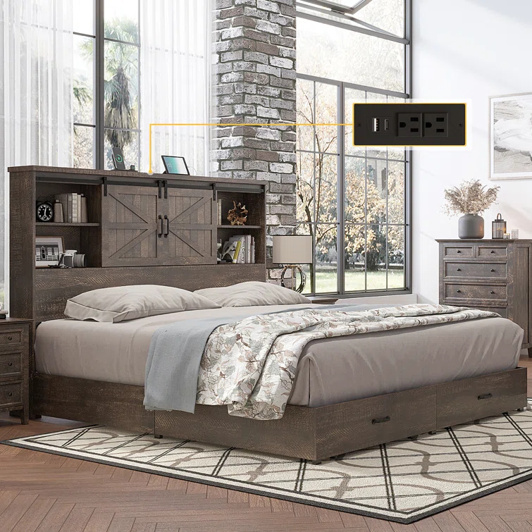 Tryston Sherell Wooden Bookcase Bed Frame