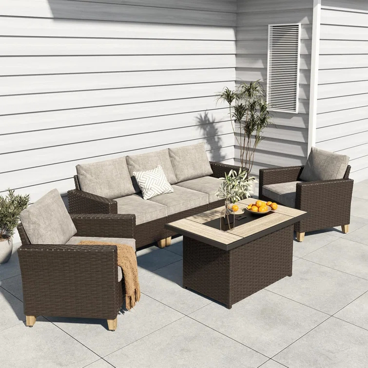 olilawn Olilawn Outdoor 43-Inch CSA Safety Approved Gas Fire Pit Table 50000 BTU Rectangle Propane Fire Pit with Ceramic Tile Top and Wicker Base