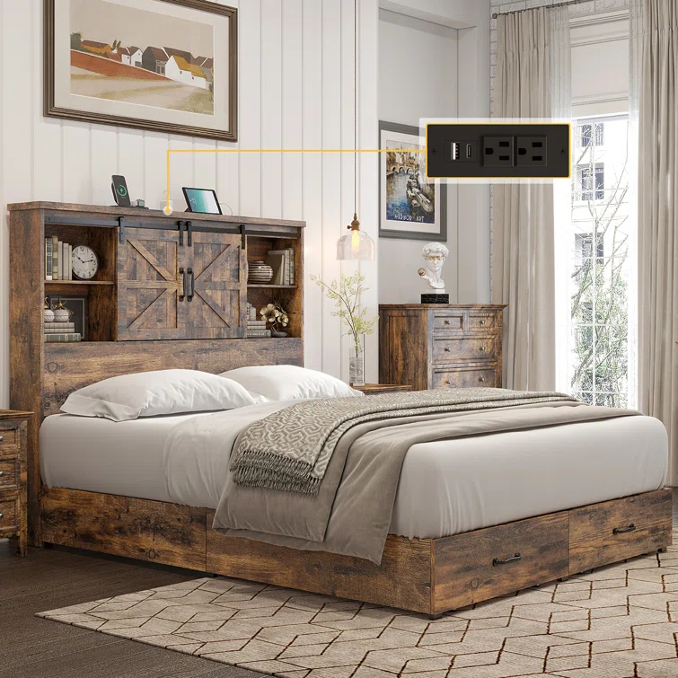 Tryston Sherell Wooden Bookcase Bed Frame