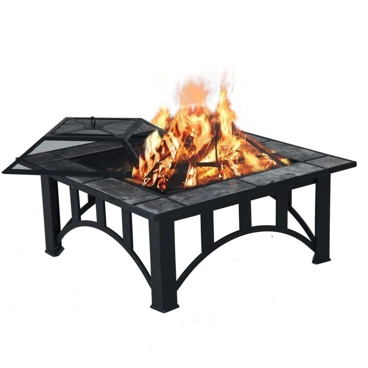 olilawn Olilawn Fire Pit - 35-Inch Outdoor Wood Burning Square Firepit with Poker, and Cover - Outdoor Fire Pits for Backyard, Deck, or Patio