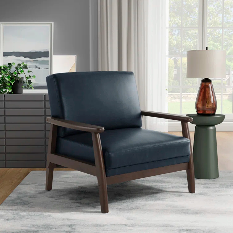 36.6" Modern Solid Wood Accent Chair Upholstered in Faux Leather