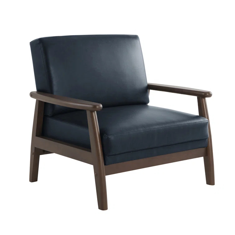 36.6" Modern Solid Wood Accent Chair Upholstered in Faux Leather