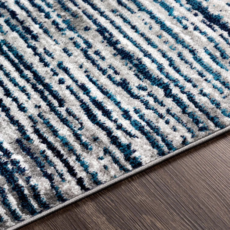 Cepeda Machine Woven Striped Navy/Light Gray Area Rug