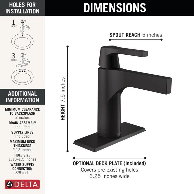 Zura Single Hole Bathroom Faucet with Drain Assembly