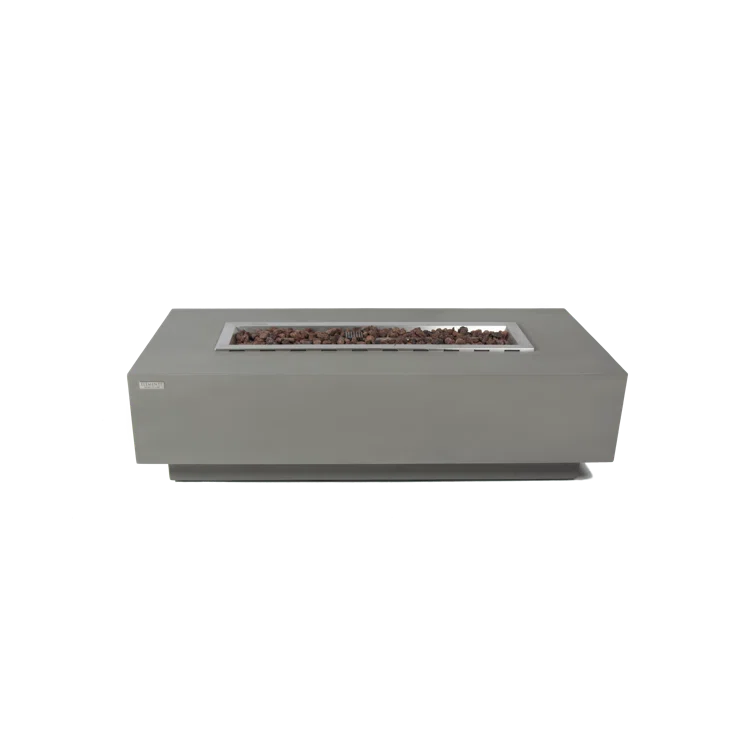 Granville Elementi 60" Rectangular Outdoor Concrete Fire Pit Table with Lava Rocks and Cover