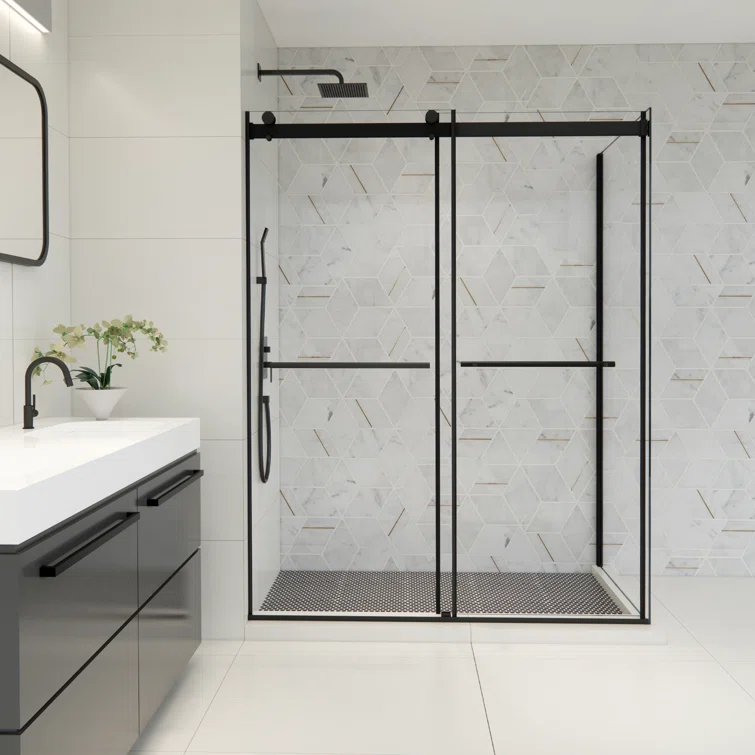 Altair SD80760-36P-MB Belizzi 60" W x 76" H By Pass Frameless Exposed Roller Shower Enclosure with Clear Glass