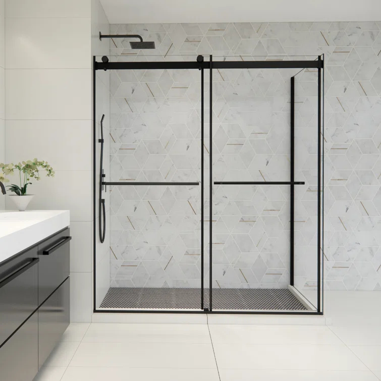 Belizzi 68" W x 76" H By Pass Frameless Exposed Roller Shower Enclosure with Clear Glass
