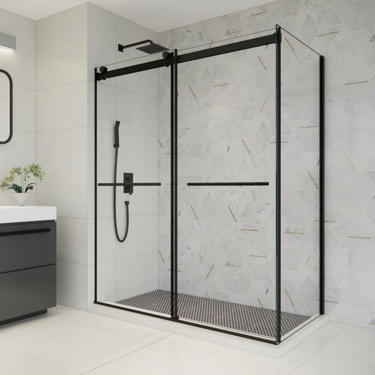 Altair SD80760-36P-MB Belizzi 60" W x 76" H By Pass Frameless Exposed Roller Shower Enclosure with Clear Glass