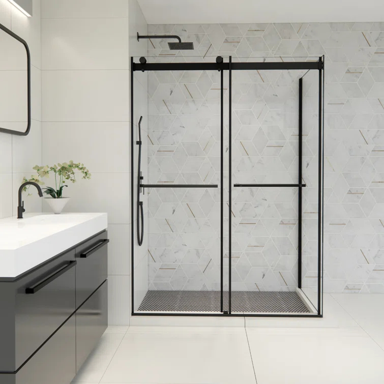 Altair SD80756-36P-MB Belizzi 56" W x 76" H By Pass Frameless Exposed RollerShower Enclosure with Clear Glass