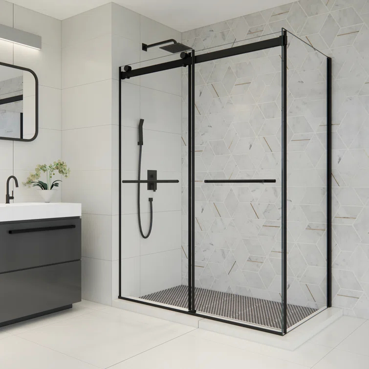 Altair SD80756-36P-MB Belizzi 56" W x 76" H By Pass Frameless Exposed RollerShower Enclosure with Clear Glass