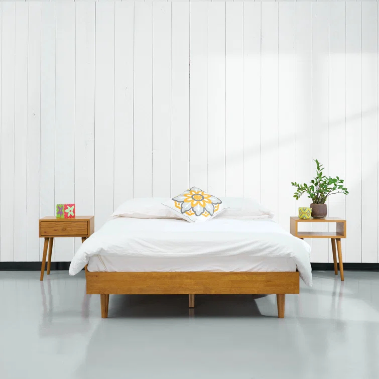 NTC Fly Solid Wood Bed Frame without Headboard and Silent Slats, 1000 lbs Capacity Bed Frame