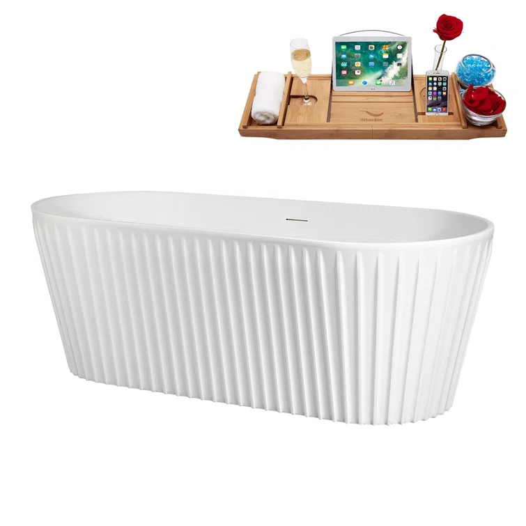 63" Streamline Soaking Freestanding Tub and Tray With Internal Drain
