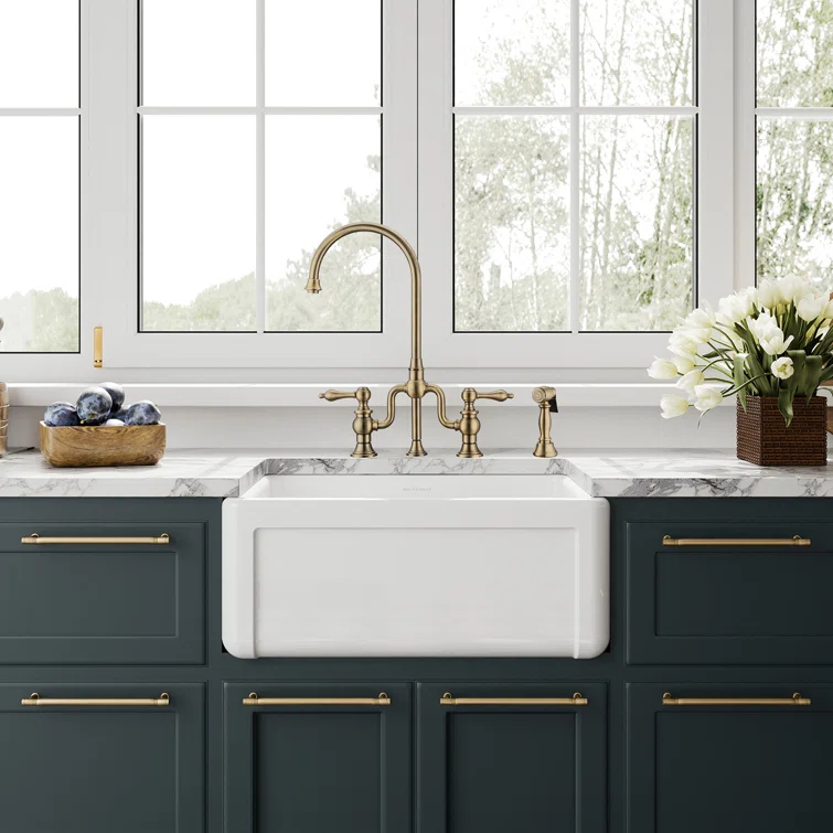 Whitehaus Collection WHRP2418-W Whitehaus Collection Reversible Fireclay Kitchen Sink with Grid: Three Edge Frame, Plain Front Apron