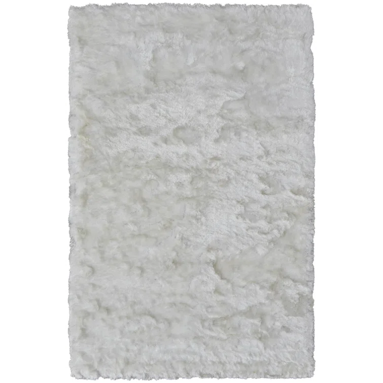 Freya Plush Shag Area Rug with Metallic Sheen, Bright White, 7ft-6in x 9ft-6in