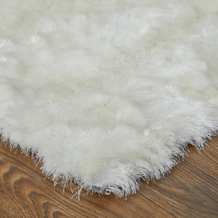 Freya Plush Shag Area Rug with Metallic Sheen, Bright White, 7ft-6in x 9ft-6in